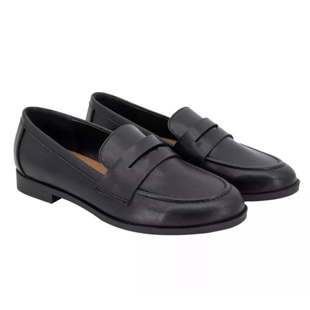 Kensie 8 Penny Loafer Gitty Slip-on Driver Shoes Faux Smooth Leather Black